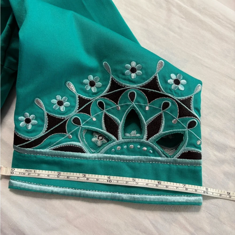 BOB MACKIE Wearable Art‎ Turquoise Embroidered Floral Jacket L